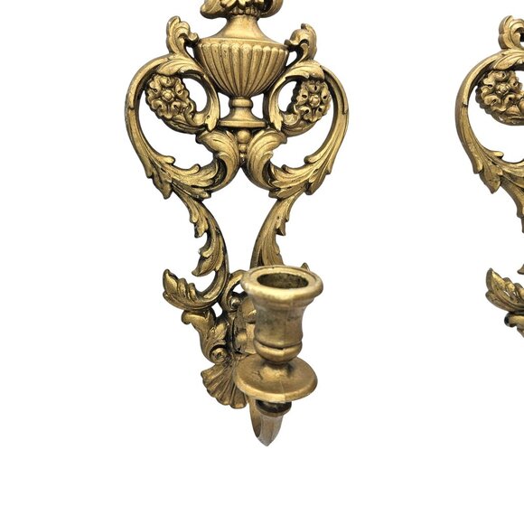 Vintage Syroco Wall Candle Holder Sconce Set of 2 Goldtone Homco 4036 USA - Picture 5 of 16